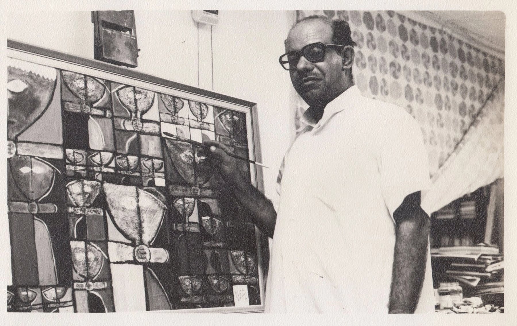 Bahraini Pioneering Artist Nasser Al-Yousif in his studio, 1982