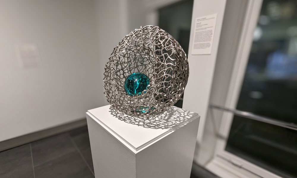 Protection, 43 x 41 x 24 cm, Stainless steel and hand Sculpted glass
